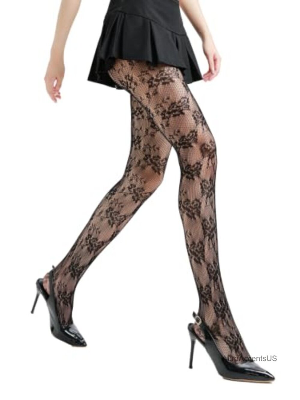 Fishnet Tights Pantyhose with Rose Pattern Lace Trim for Women Plus Size